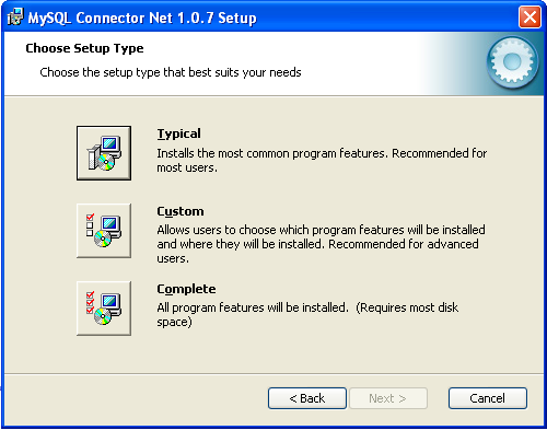 Connector/NET Windows
                インストーラ - インストール タイプ
                