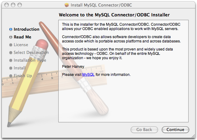 Connector/ODBC Mac OS X Installer -
                  Installer welcome